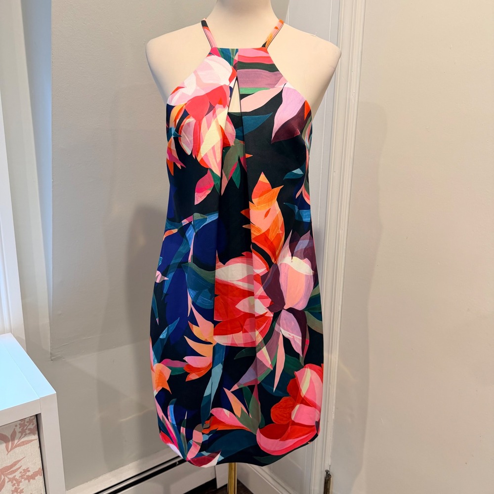 Trina Turk Multicolor Floral Halter Shift Dress Vibrant Tropical Print | 6